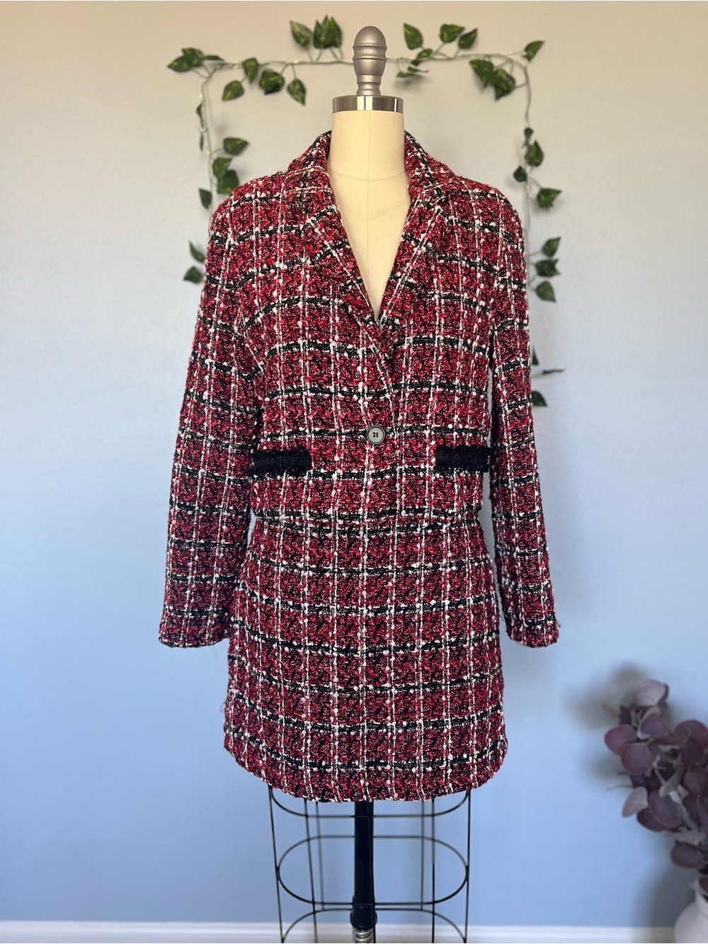 SHEIN Privé Plaid Tweed Blazer & Skirt 2-Piece Set
